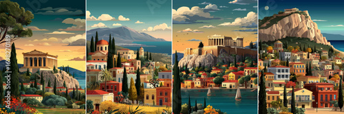 vector illustration of greek landscape