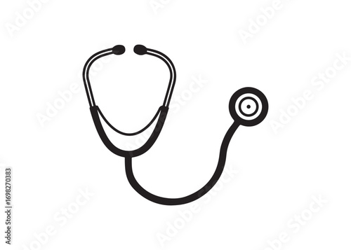 Medical stethoscope silhouette vector icon, diagnostic tool for doctors and healthcare professionals.