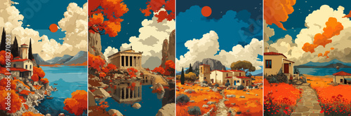vector illustration of greek landscape