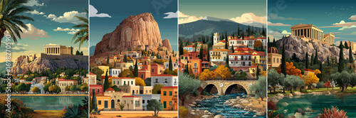 vector illustration of greek landscape