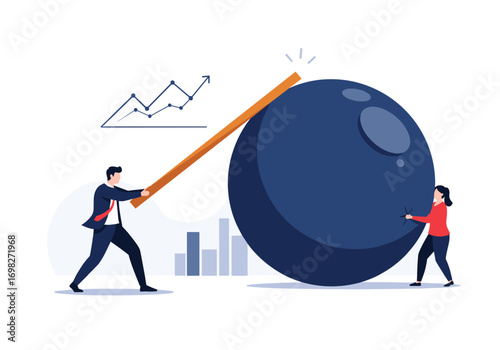 Businesspeople working together strategically to overcome significant financial obstacles and achieve growth objectives