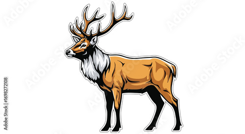Vector illustration of majestic stag with large antlers standing proudly