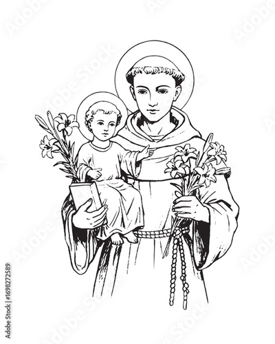 Saint Anthony with Child Jesus vector catholic religious Illustration