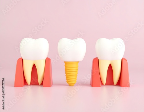 3D teeth models showing dental implant