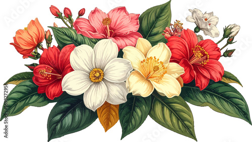Elegant floral bouquet illustration. Vintage flower arrangement art. Watercolor style floral composition. Beautiful spring flower bouquet. Romantic botanical floral design