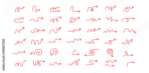 Navigating Life s Twists A diverse collection of hand drawn red arrows pointing toward on transparent background
