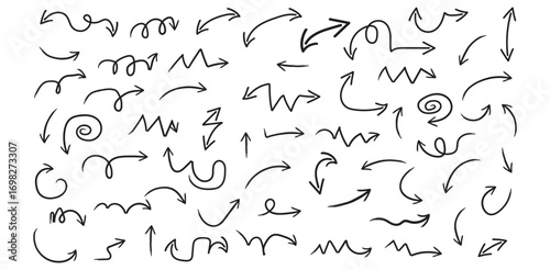 A dynamic flurry of hand drawn arrows point every which way guiding the eye through a maze of on transparent background