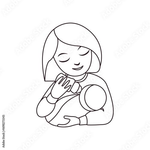 bottle feeding baby woman mother mom parent emoji symbol sign icon vector illustration isolated flat