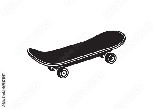 Sleek black skateboard silhouette with wheels ready for a ride or stunt vector illustration.