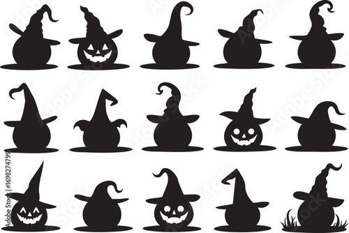 Halloween pumpkin and witch hat silhouettes collection Keywords: halloween, pumpkin, jack o