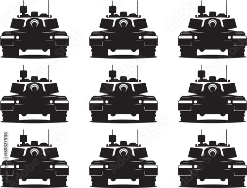 Front View Tank Silhouette Pattern on Transparent Background for Military and War Themes