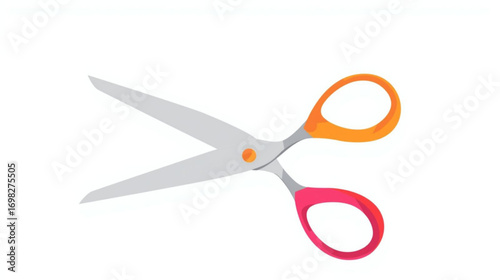 Open scissors with bright handles symbolizing cutting, separation, and creative beginnings. A versatile tool icon for design, craft, and office concepts