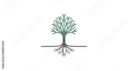 Symbolic tree of life illustration with a visible root system, representing the concept of growth, balance, and a strong foundation