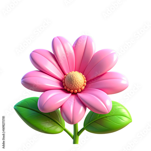 Untitled design - Cute Pink Cartoon Flower with Green Leaves, 3D Illustration, isolated on transparent background” (2)