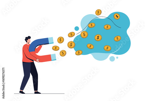 Illustrating the concept of attracting financial resources and opportunities using a magnet symbolizing business growth and wealth accumulation strategies