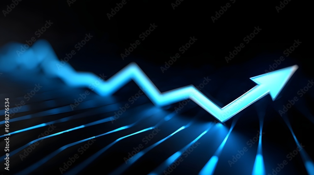 Naklejka premium An upward-trending blue graph or chart visualizing finance, investment, and market growth over time.