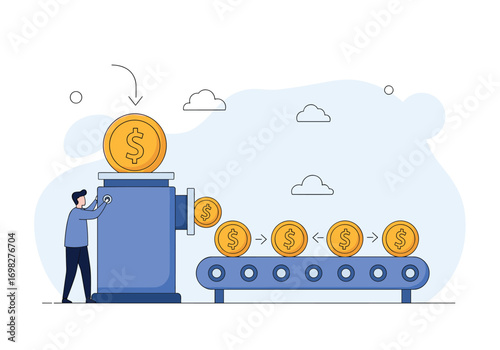Automated coin production system financial growth and investment concept