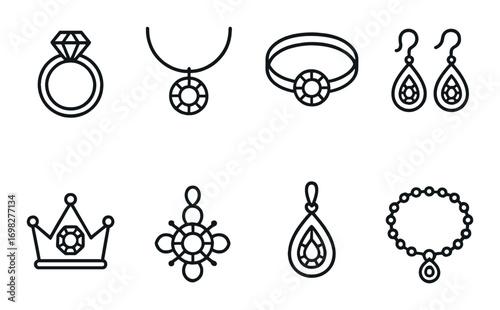 Elegant jewelry collection with rings, earrings, necklaces, and bracelets in minimalist design