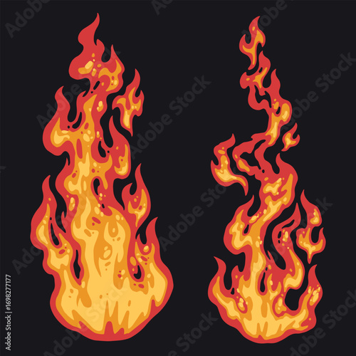 Bright flames dancing in the dark background