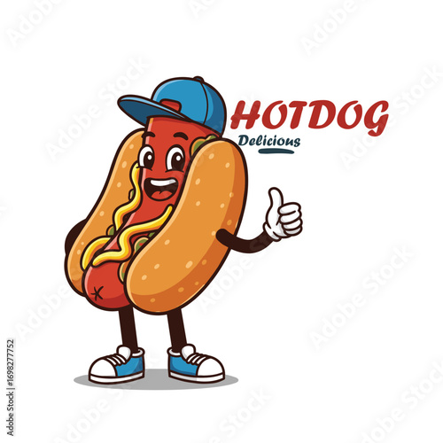 vector mascot illustration of walking Hot dog