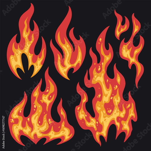 Bright and vibrant flames flickering in darkness