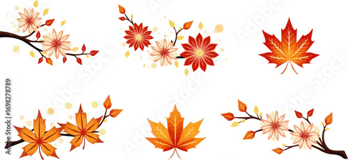 Create a kinds of deferent Autumn Japanese design collection vector art with white background.