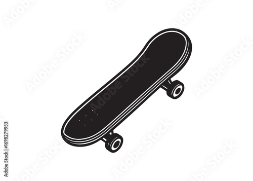Black skateboard vector icon silhouette, extreme sports and skateboarding illustration.