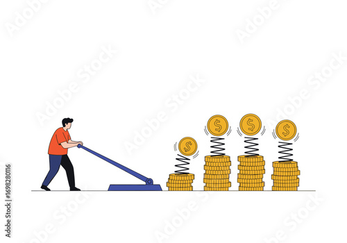 Using a lever to amplify financial growth and investment returns demonstrating economic principles
