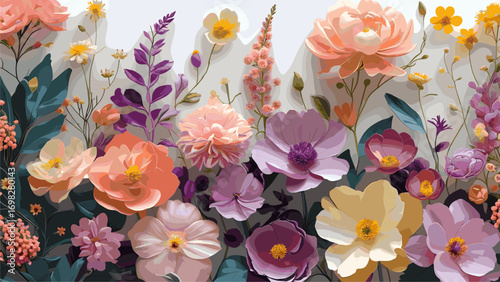 Vibrant Layered Paper Flowers Background: Pastel Botanical Craft Art Design