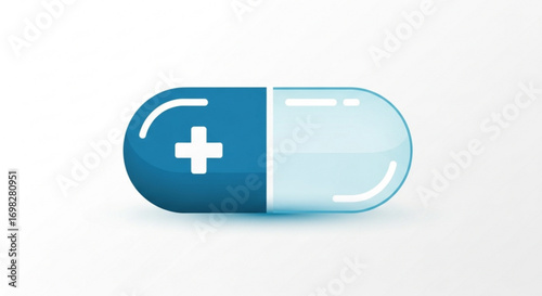 Illustration of a blue and white capsule, a pharmaceutical drug for medical treatment