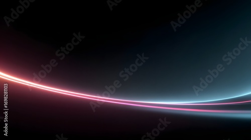 Abstract glowing neon light streaks in pink and blue on dark background image