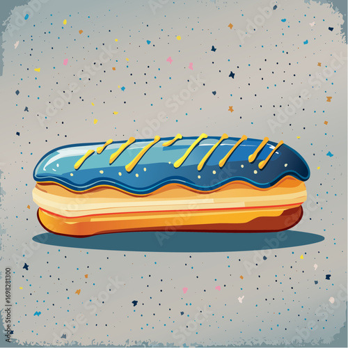 Blue Frosted Pastry with Gold Drizzle on Gray Background