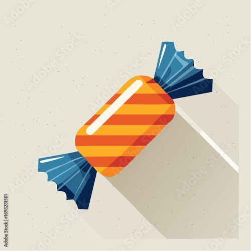Wrapped Orange and Yellow Striped Candy on Off-White Background