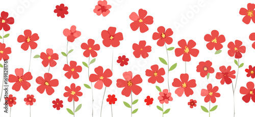 Red Flower Meadow Simple Floral Design.