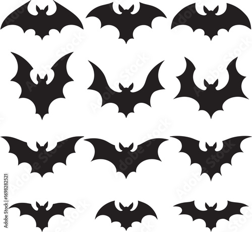 Multiple Black Bat Silhouettes in a Grid Pattern bats
