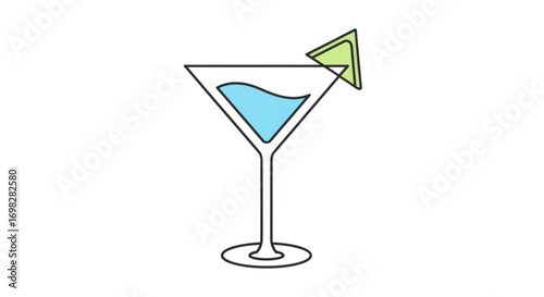 Martini glass with lime cocktail drink illustration for bar menu, party invitation, or summer celebration
