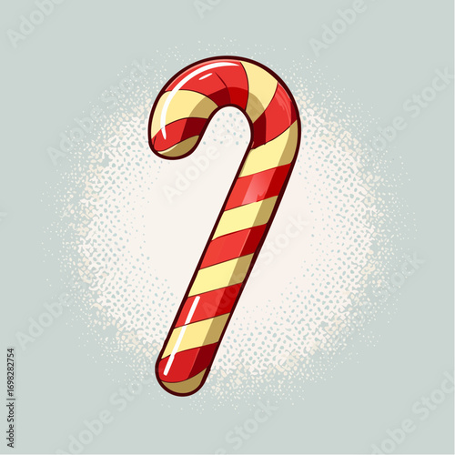 Red and Yellow Candy Cane on a Light Blue Background