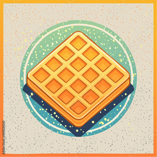 Golden Waffle on Teal and Orange Retro Background