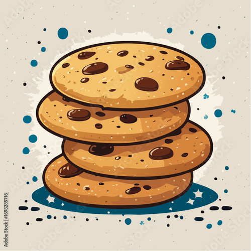 Stack Of Four Chocolate Chip Cookies On Blue Surface