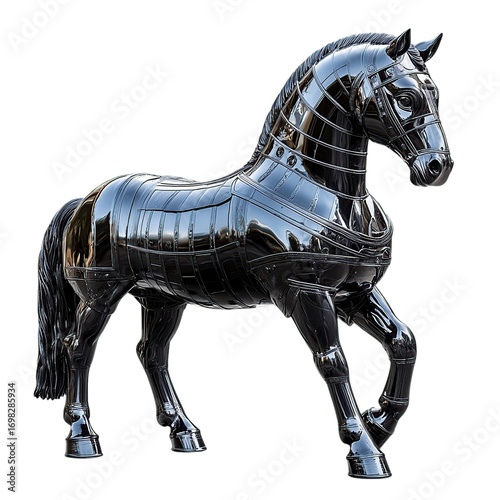 Chrome Horse in Armor,  3D Render