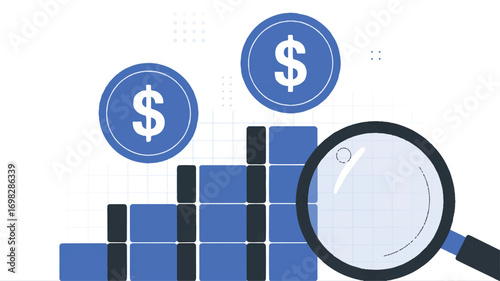 Vector art of financial growth analysis with magnifying glass