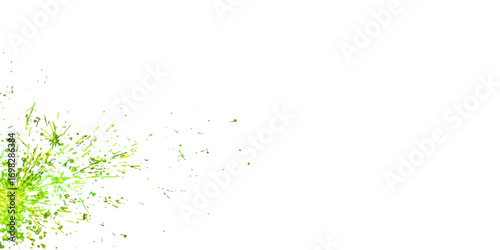 Abstract green watercolor background with splashes, leaves, and a watery texture