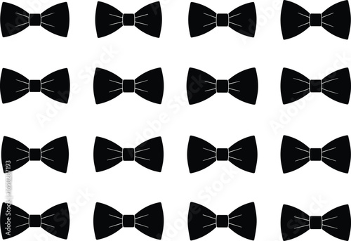 Black bow tie vector set, formal accessory illustration, classic fashion icon, elegant neckwear, tuxedo accessory, silhouette design elements