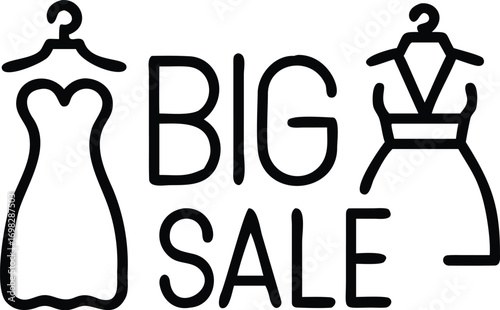 Bold Promotion Visual with Dress Icons Featuring "BIG SALE" Text for Retail Advertising and Fashion Promotion