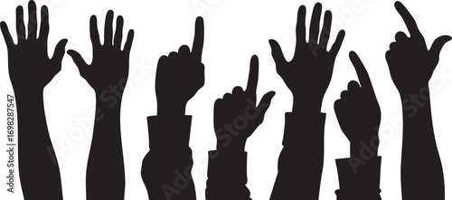 Silhouette of Raised Hands Pointing and Waving vector
