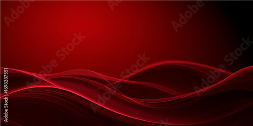 Soft flowing red silk waves create a smooth artistic pattern, with light and shadows highlighting the abstract curves and lines