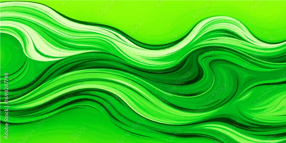 Fototapeta premium Abstract waves of light and green lines create a dynamic, colorful backdrop with a curved, flowing motion