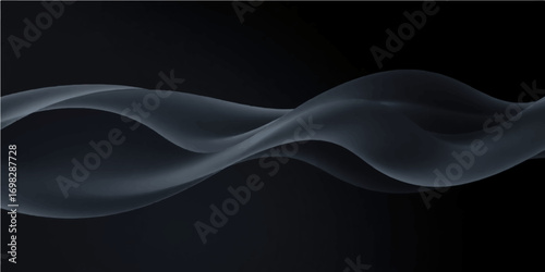 Abstract purple and blue smoke flowing in a smooth wave pattern on a black background