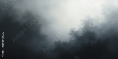 An ethereal abstract of light filtering through a dramatic, foggy night in the woods