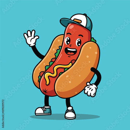 vector mascot illustration of walking Hot dog